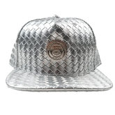 Capital Gains Men's Streetwear Weaved Leather Metallic Silver Hat Adjustable Strap Back Cap
